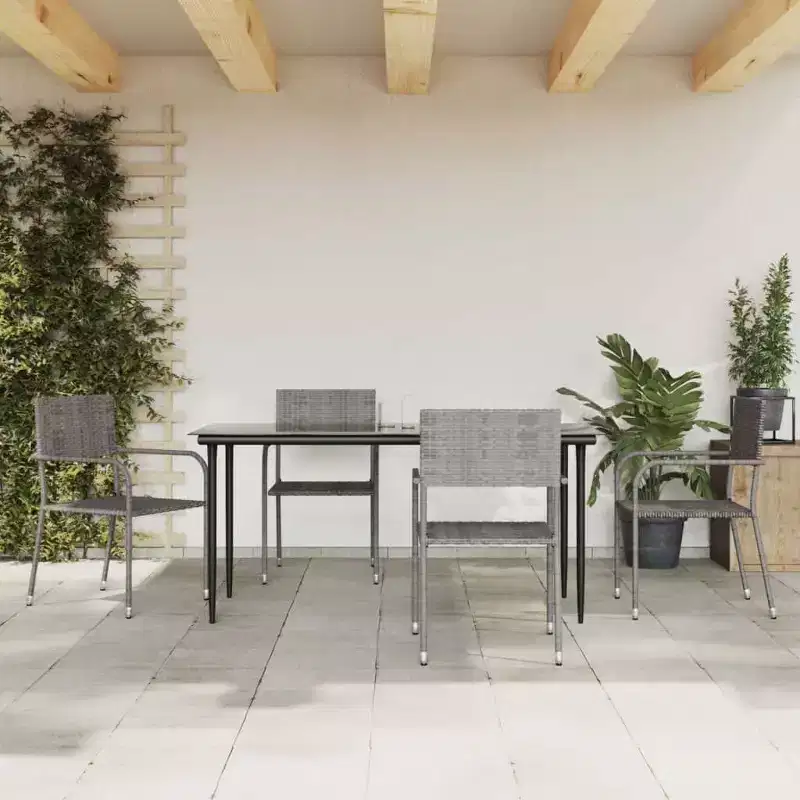 vidaXL Garden Dining Set Grey and Black Poly Rattan, Steel, Tempered Glass - 63 Table Length 4 Items