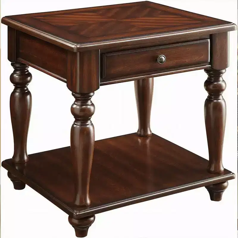 Wooden End Table with 1 Drawer and 1 Bottom Shelf