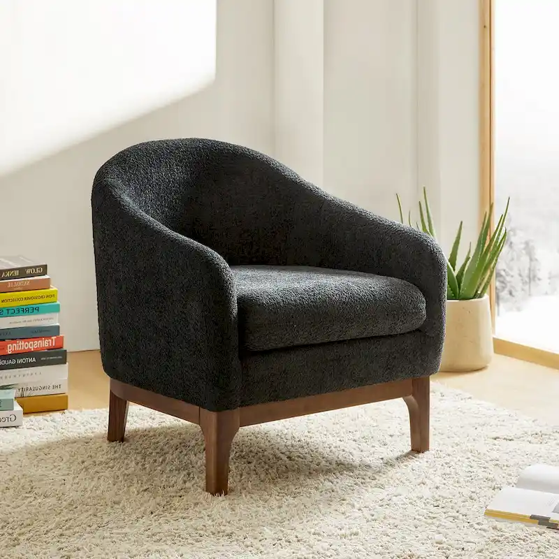 Augus Modern Boucle Accent Barrel Chair with Solid Wood Legs by HULALA HOME