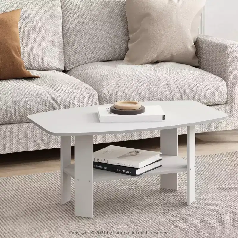 Furinno 35.5 Simple Design Industrial Coffee Table 2-Tier Rectangular Living Room Furniture,White
