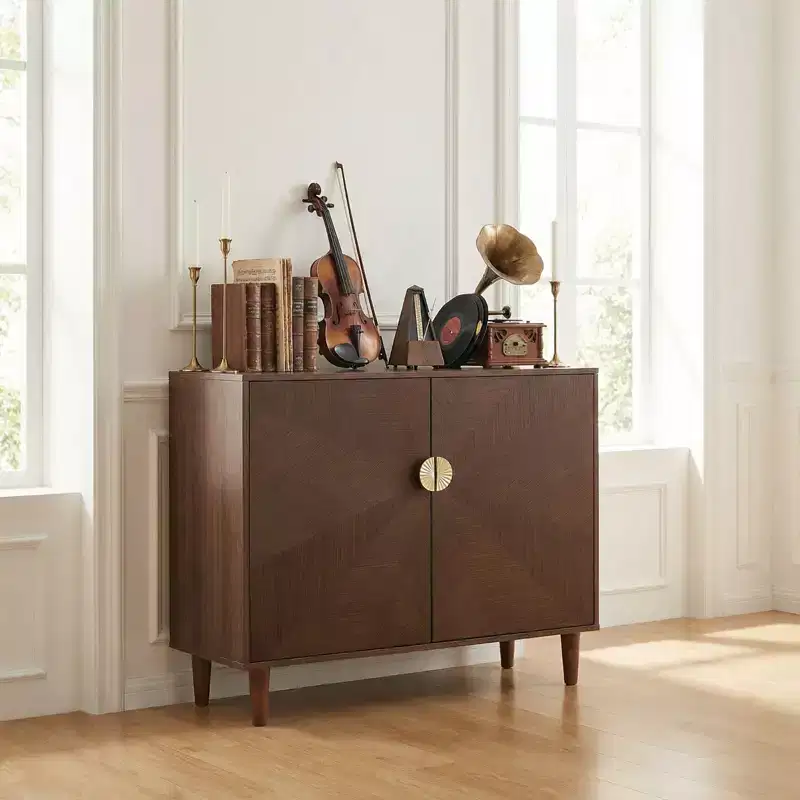 39.4'' Vintage Style Wooden Sideboard, Walnut Storage Cabinet with Decorative Gradient Doors, for Living Room & Dining Room