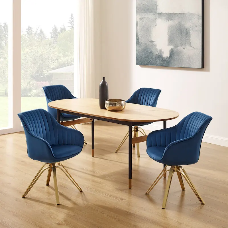 Art Leon Set of 2 Velvet Swivel Dining Chair with Golden Legs