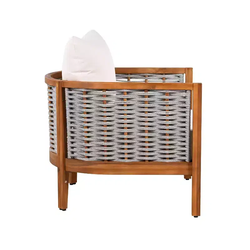 Christopher Knight Home Liliana Modern Patio Acacia Wood Woven Rope Armchair with Thick Cushions