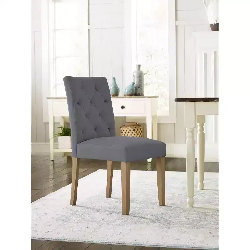 Set of 2 Westport Tufted Dining Chair Gray - Finch: Cottage Charm, Armless, Wood Legs