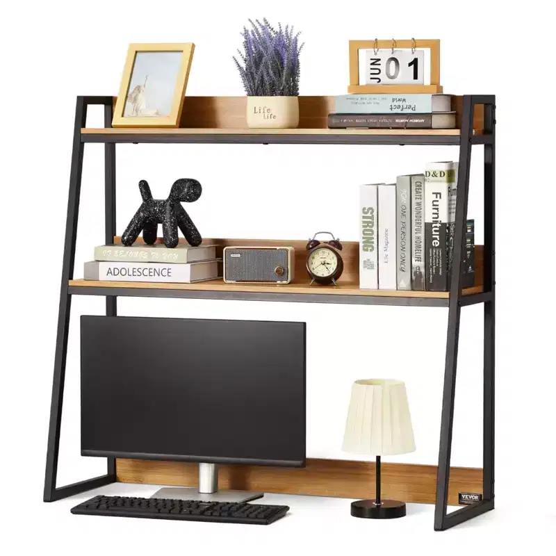 VEVOR Desktop Bookshelf, 2-Tier Desktop Storage Organizer, 37.4 x 12.6 x 35.4 Office Storage Rack Wood Color Display Shelf, Brown