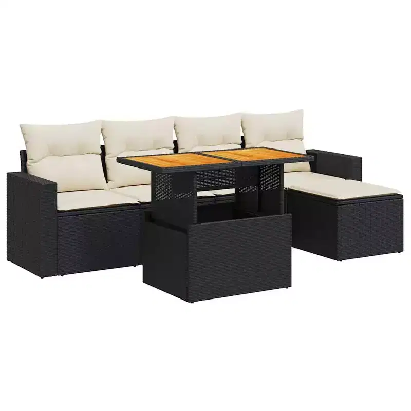 vidaXL Garden Sofa Set with Cushions - Modern Poly Rattan Outdoor Furniture