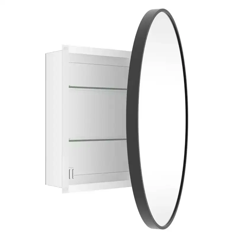 WallBeyond 24" Aluminum Round Door Cabinet Vanity Mirror Black