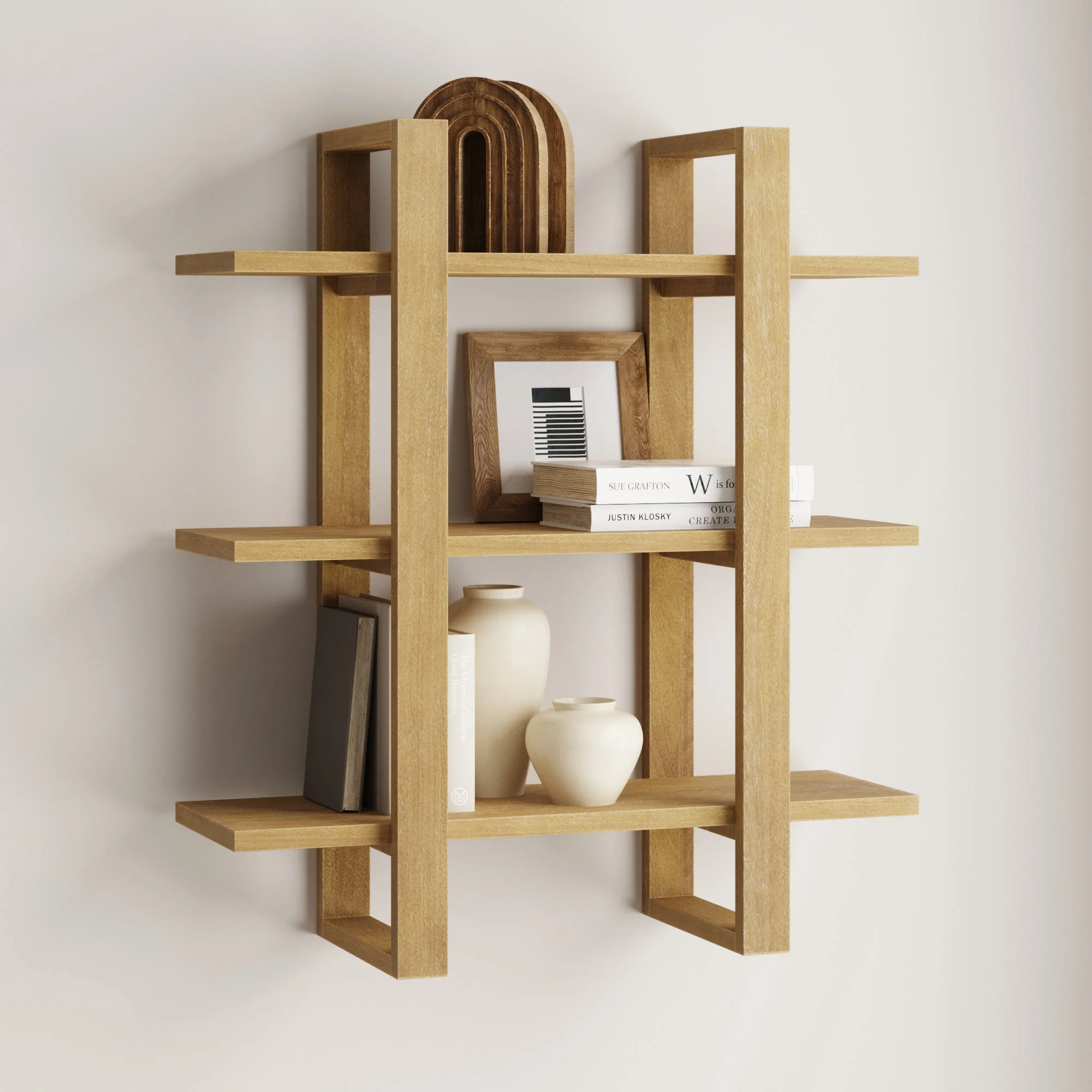 Solid Wood Modular Floating Wall Shelf Light Brown