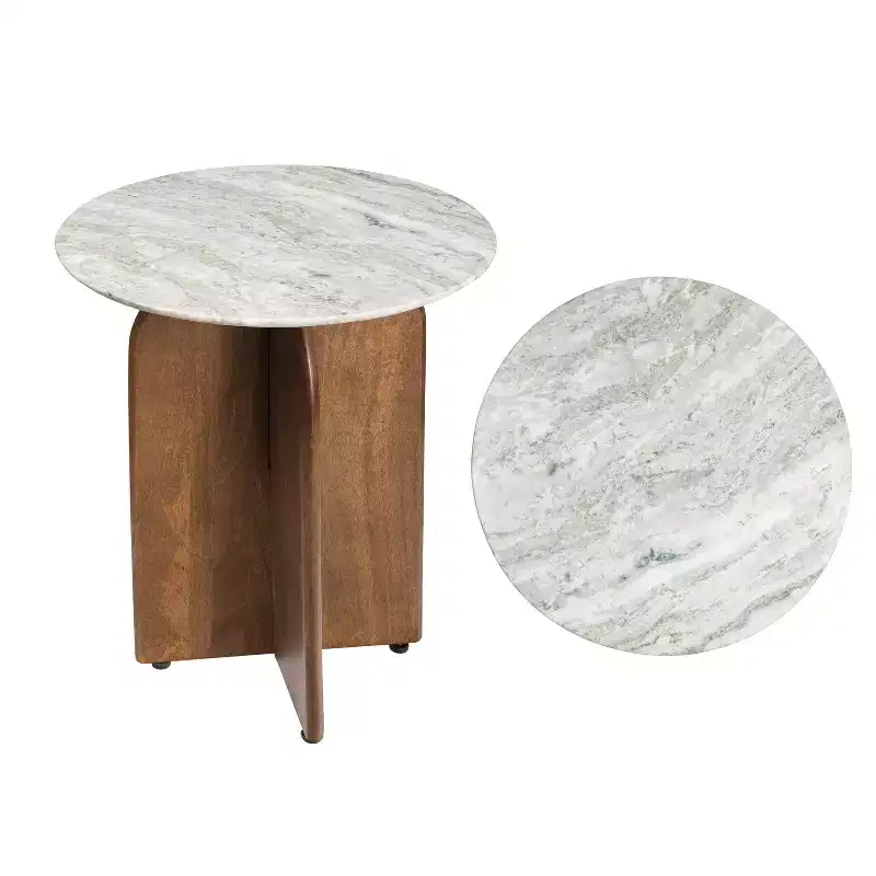JONATHAN Y Naomi 18 Rustic Minimalist Marble/Wood X-Base Accent Table