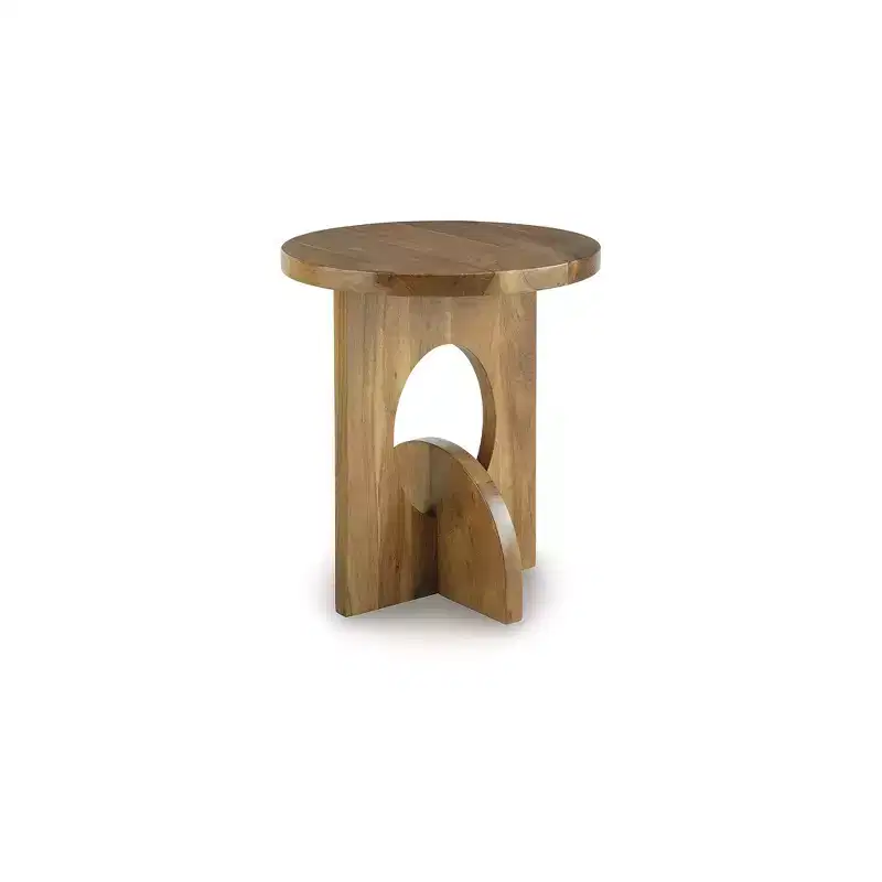 Signature Design by Ashley Hollbourne Accent Table, Round Solid Wood Side Table, Light Brown