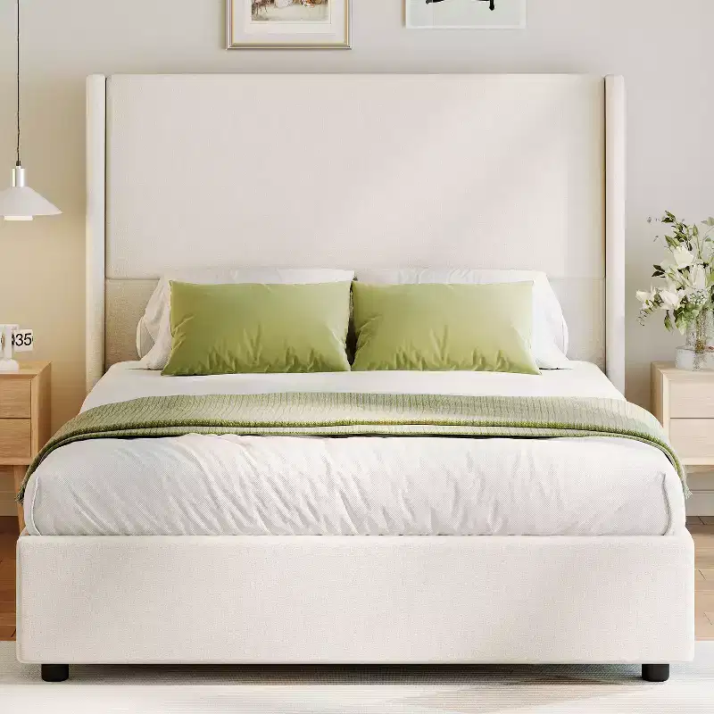 Queen Size Wingback Headboard Upholstered Platform Bed - 55.5