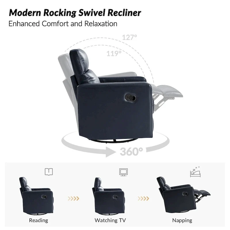 Josefa Modern Genuine Leather Swivel Rocker Recliner Set of 2 by Hulala Home