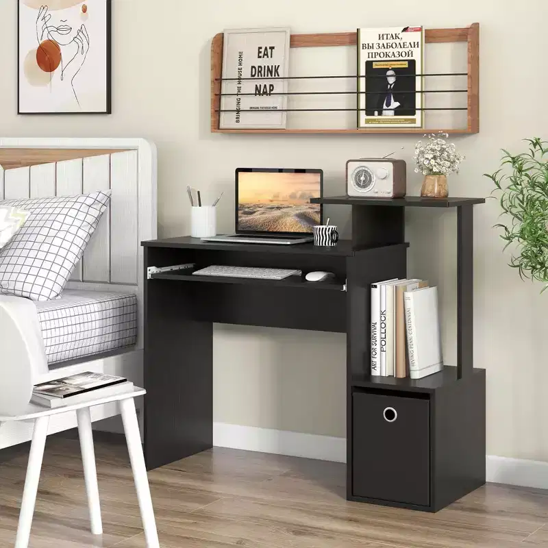 Costway Home Office Computer Desk Space-saving Study Writing Desk with Keyboard Tray White/Black