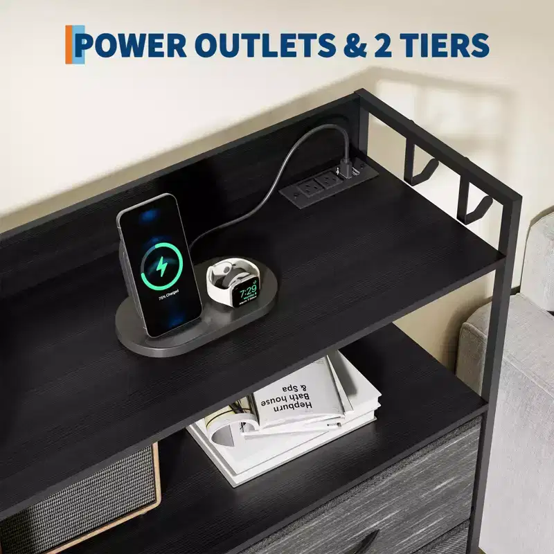 Fabric 11-Drawer Dresser with Charging Station & LED Lights