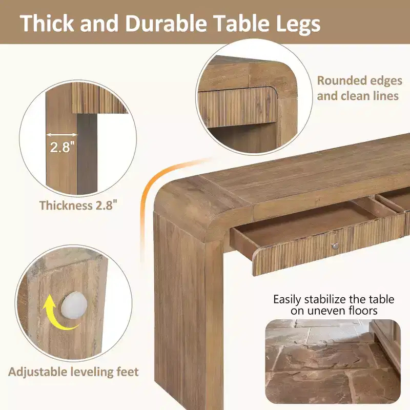 Whisen Rustic Console Table Entryway Table Side Table with Fluted Drawer Front