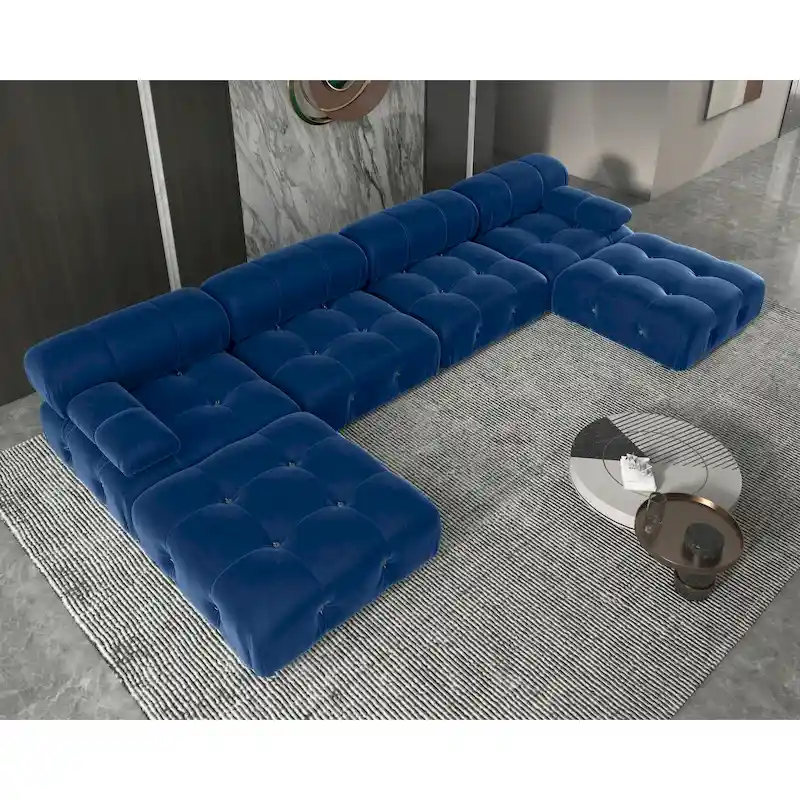 U-shaped Velvet Upholstery 6-piece Sectional Sofa Couch,4 Seats with 2 Ottoman