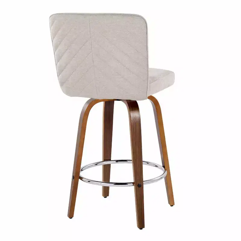 LumiSource Set of 2 Henry Counter Height Barstools Walnut Wood/Beige Fabric
