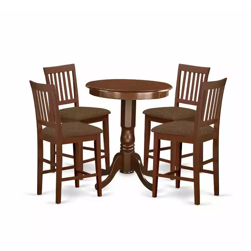 Counter Height Dining Set - 5 Piece Boho Kitchen Table & Chairs - Round Wood Pedestal Table