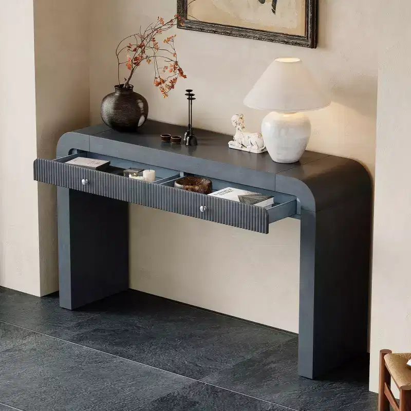 Whisen Rustic Console Table Entryway Table Side Table with Fluted Drawer Front