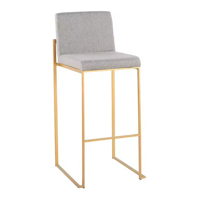 Set of 2 High Back Padded Bar Stools Gold/Gray