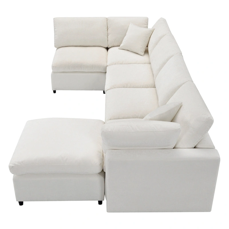 Beige 130 Chenille Cloud U-Shaped Sleeper Sectional Sofa, 6-Piece Modular Design