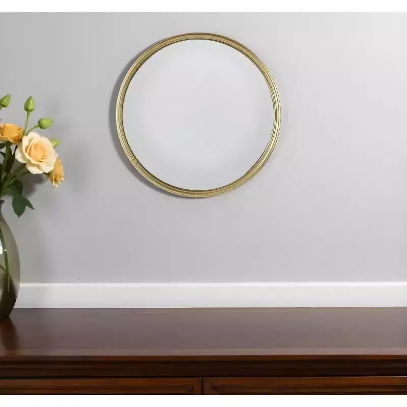 HomeRoots 10 Gold Round Iron Textured Framed Accent Mirror