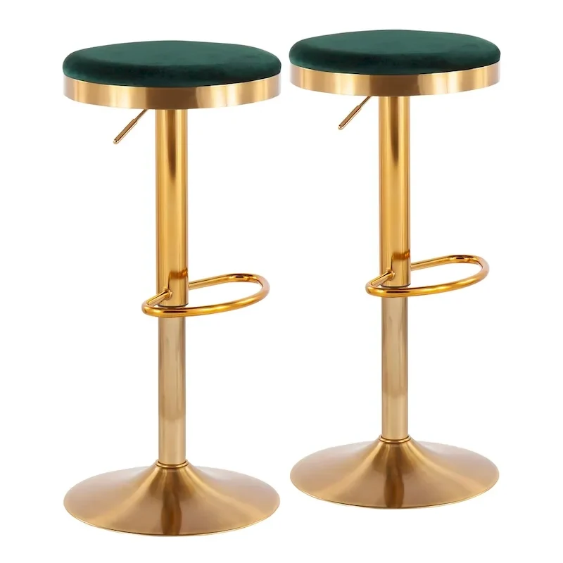 Set of 2 Counter Bar Stools | Gold Steel Frame | White Faux Leather | Adjustable Height