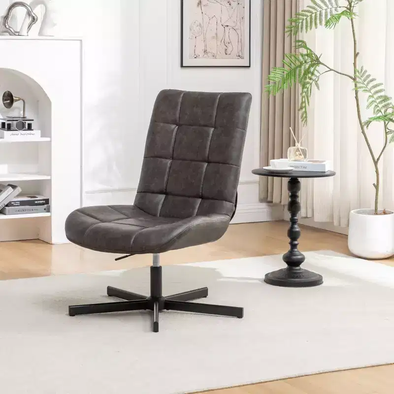 Faux Leather Tufted Swivel Accent Chair with Adjustable Height, 360° Swivel