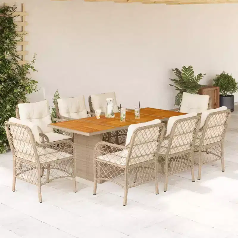 vidaXL Garden Dining Set Beige Poly Rattan Large UV-resistant materials