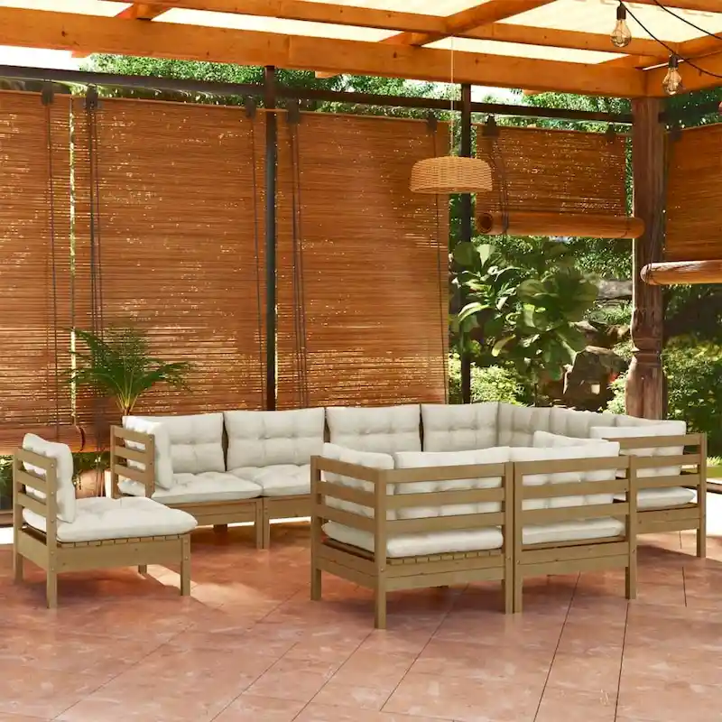 vidaXL Solid Pinewood Patio Lounge Set 10 Piece with Cushions Multi Colors - 25 x 25 x 24.6
