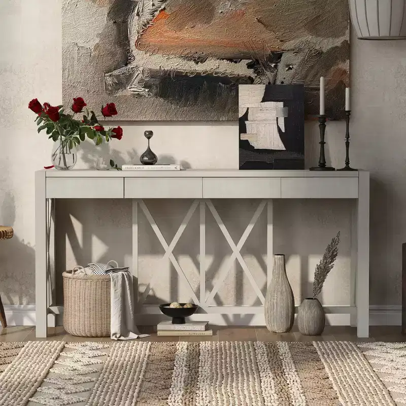 Merax Modern Crisscross Console Table with 4 Spacious Drawers