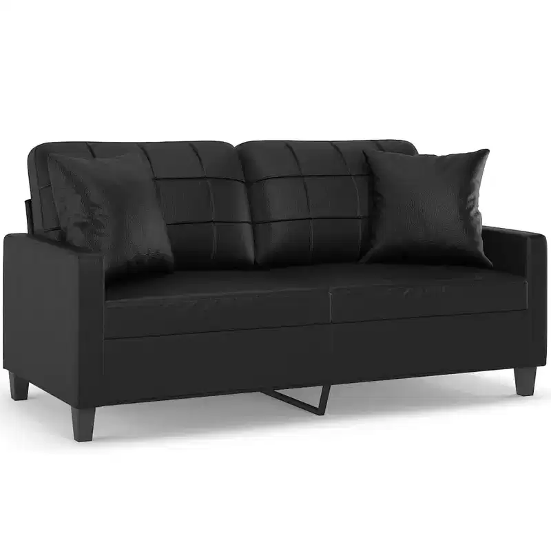 2-seater Sofa Black 75% Polyvinylchloride, 20% Polyester, 5% Cotton