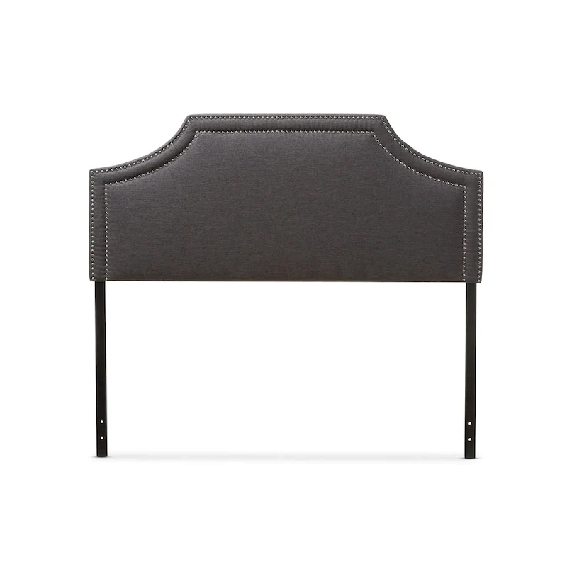 Gray Geometric Upholstered Headboard with Silver Nailhead Trim, Full/Queen/King