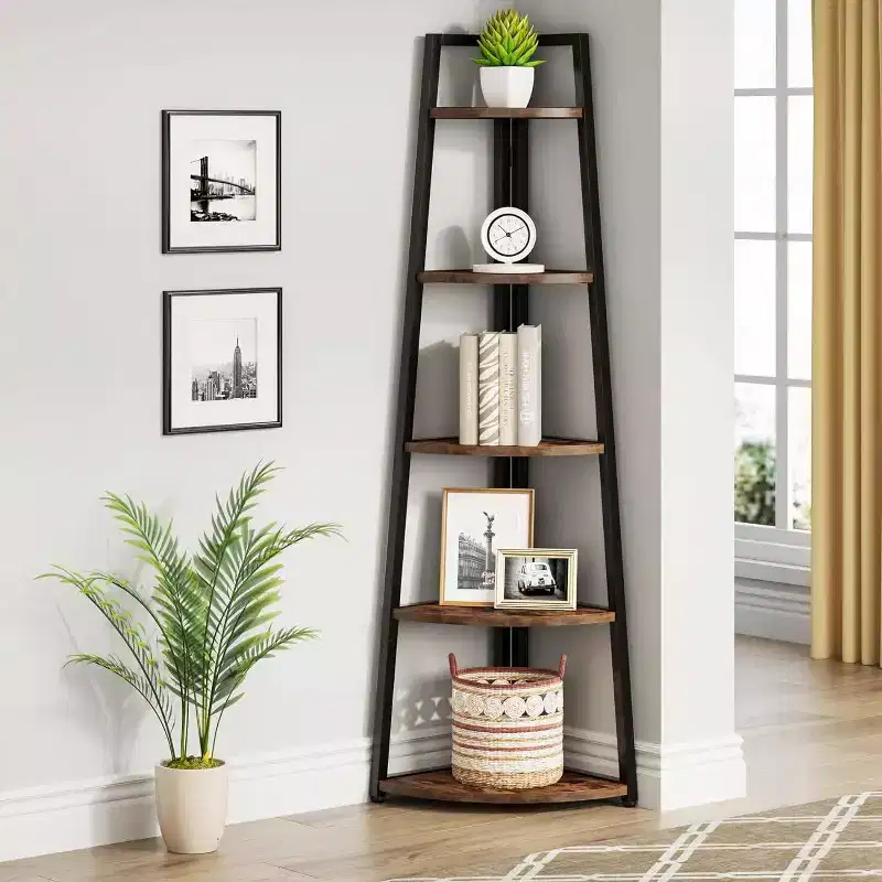 LITTLE TREE 70.7 Corner Bookshelf Rustic Brown