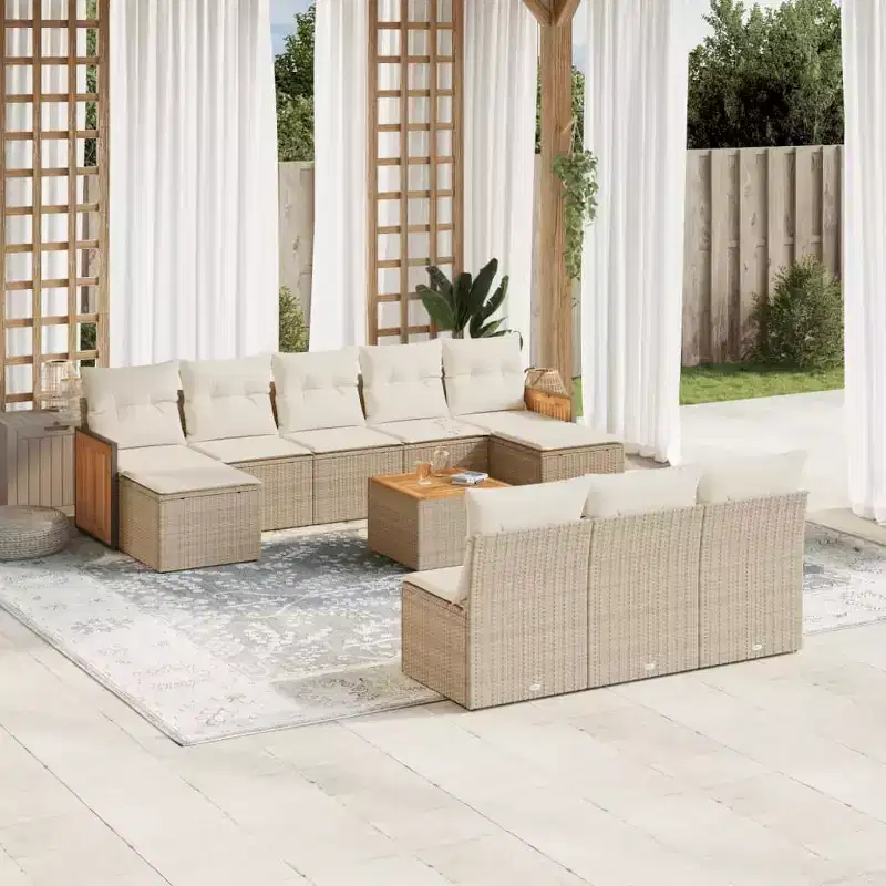 vidaXL Patio Sofa Set with Cushions Outdoor Furniture 11 Piece Poly Rattan