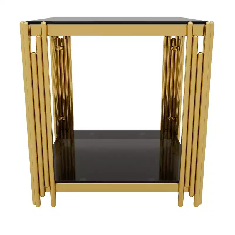 Whisen 3-Piece Modern Coffee Table & End Table Set with Tempered Glass Top & Asymmetrical Metal Base