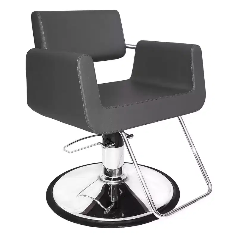 Professional Salon Styling Chair High-Density Foam Steel Frame 360° Swivel Gray Vinyl