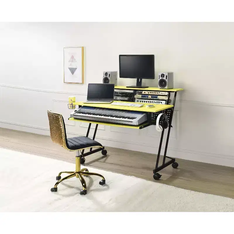 Okak 47IN Computer Desk with Wheels, Standing Desk with Cup Holder and Storage Shelves, Office Desk for Living Room, Classroom, Office