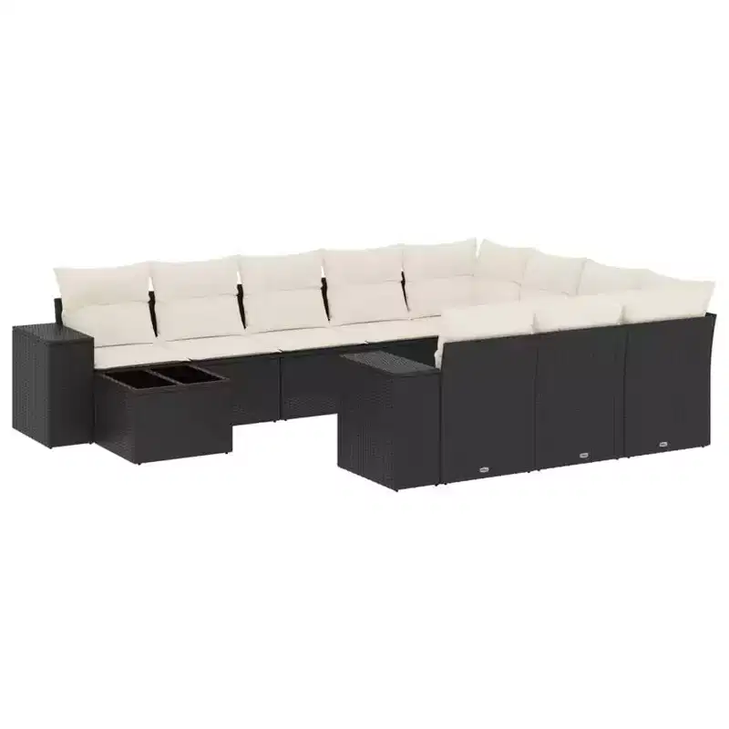vidaXL Garden Sofa Set Black PE rattan Large UV-resistant