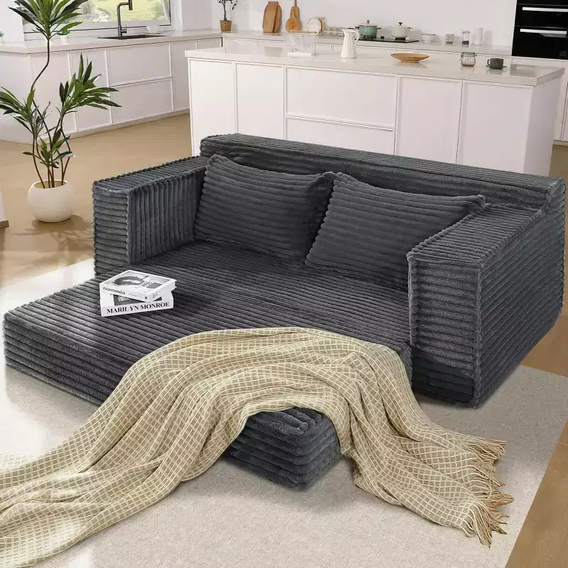 75 Inch Loveseat Sleeper Sofa, Convertible Futon Couch Bed with 2 Pillows, Boneless Pull Out Sofa for Living Room Bedroom, No Assembly