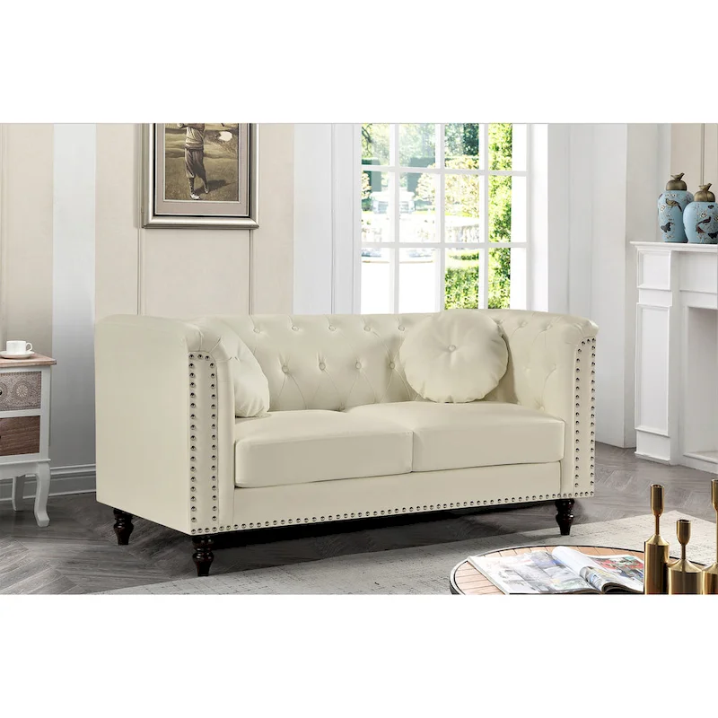 Atkinson Classic Kittleson Nailhead Chesterfield Faux leather Loveseat