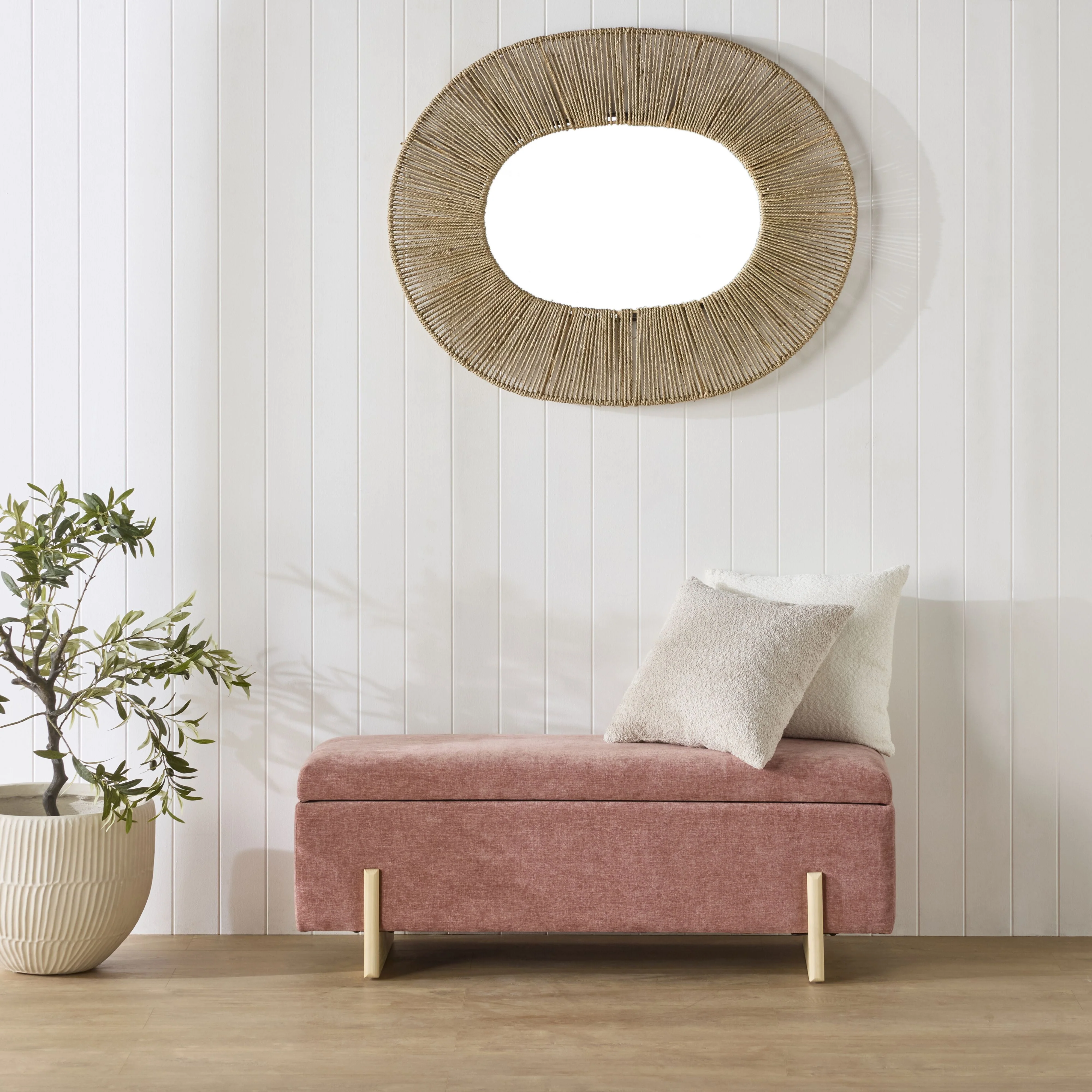 Chenille Storage Bench Rose Pink
