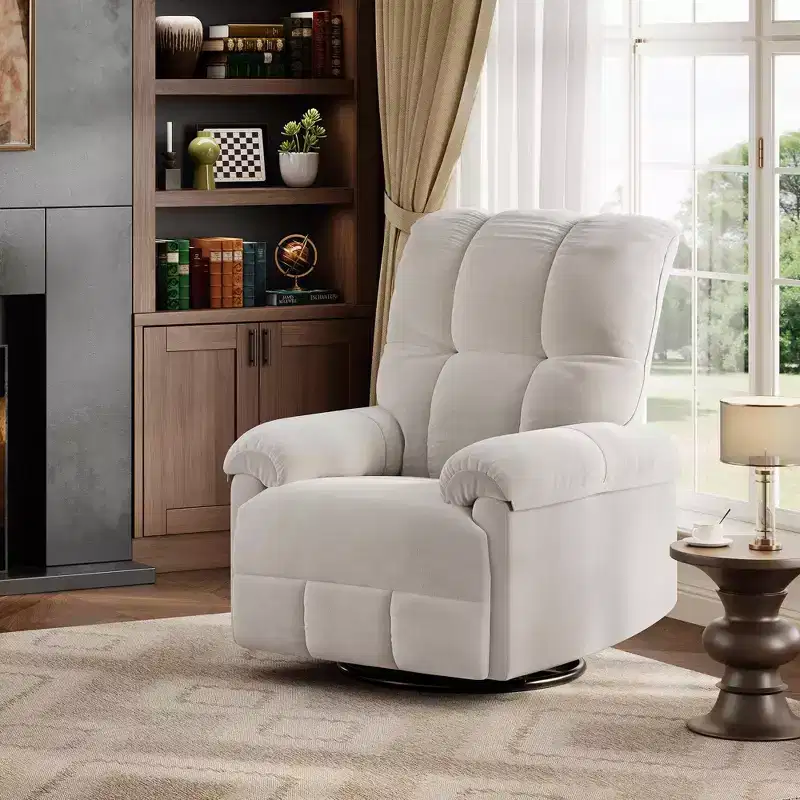 Manual Recliner Sofa Chair, 360° Swivel Rocker Glider with Padded Armrests