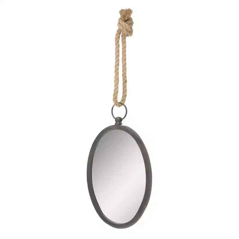 Large Oval Metal Wall Mirror with Rope Hanging Loop - Stonebriar Collection: Farmhouse Style, No Assembly Required