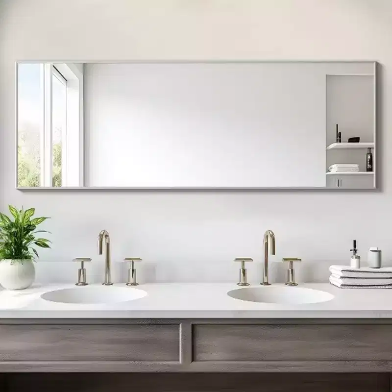 MAYEERTY Silver 23.62 x 70.87 Inch Rectangular Thin Edged Aluminum Alloy Full Length Mirror with Stand for Living Room and Bedroom Wall Decor