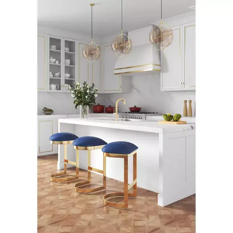 Set of 2 Aura Upholstered Stainless Steel Barstools - Manhattan Comfort