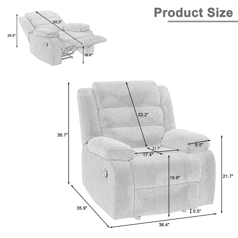 2Set Modern Lounger Adjustable Manual Recliner Chair