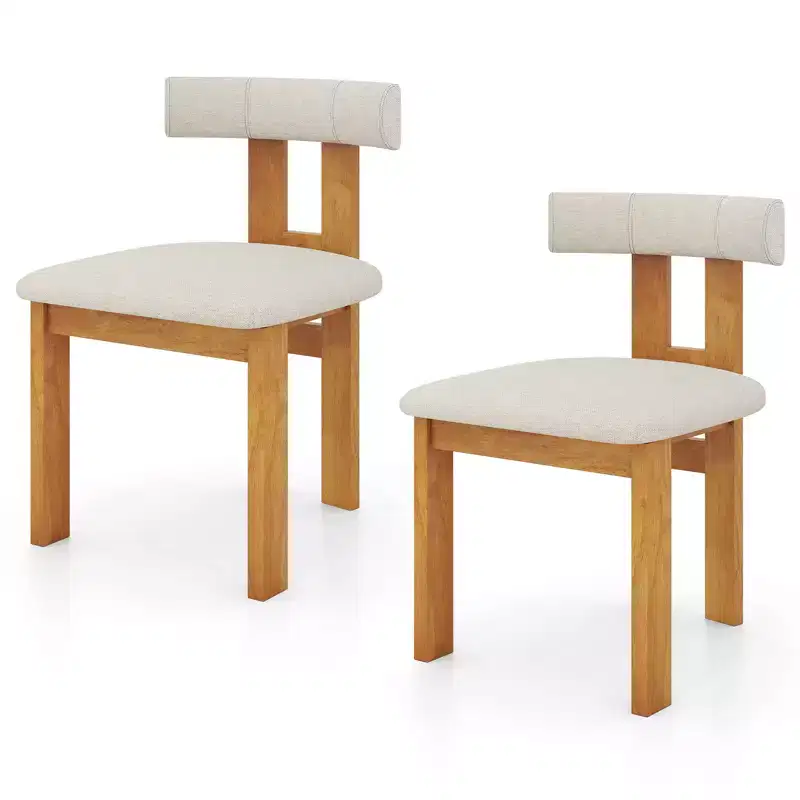 Costway Dining Chair Set of 2 Upholstered Kitchen Chair w/ Padded Seat & Curved Backrest