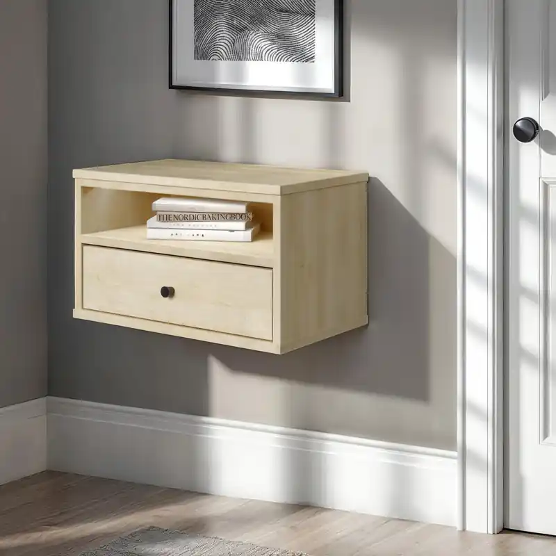 LED Floating Nightstand - Bleached Oak