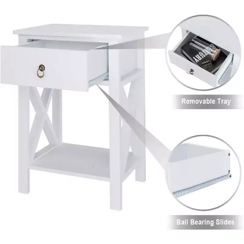 White Nightstand with Drawer & Shelf